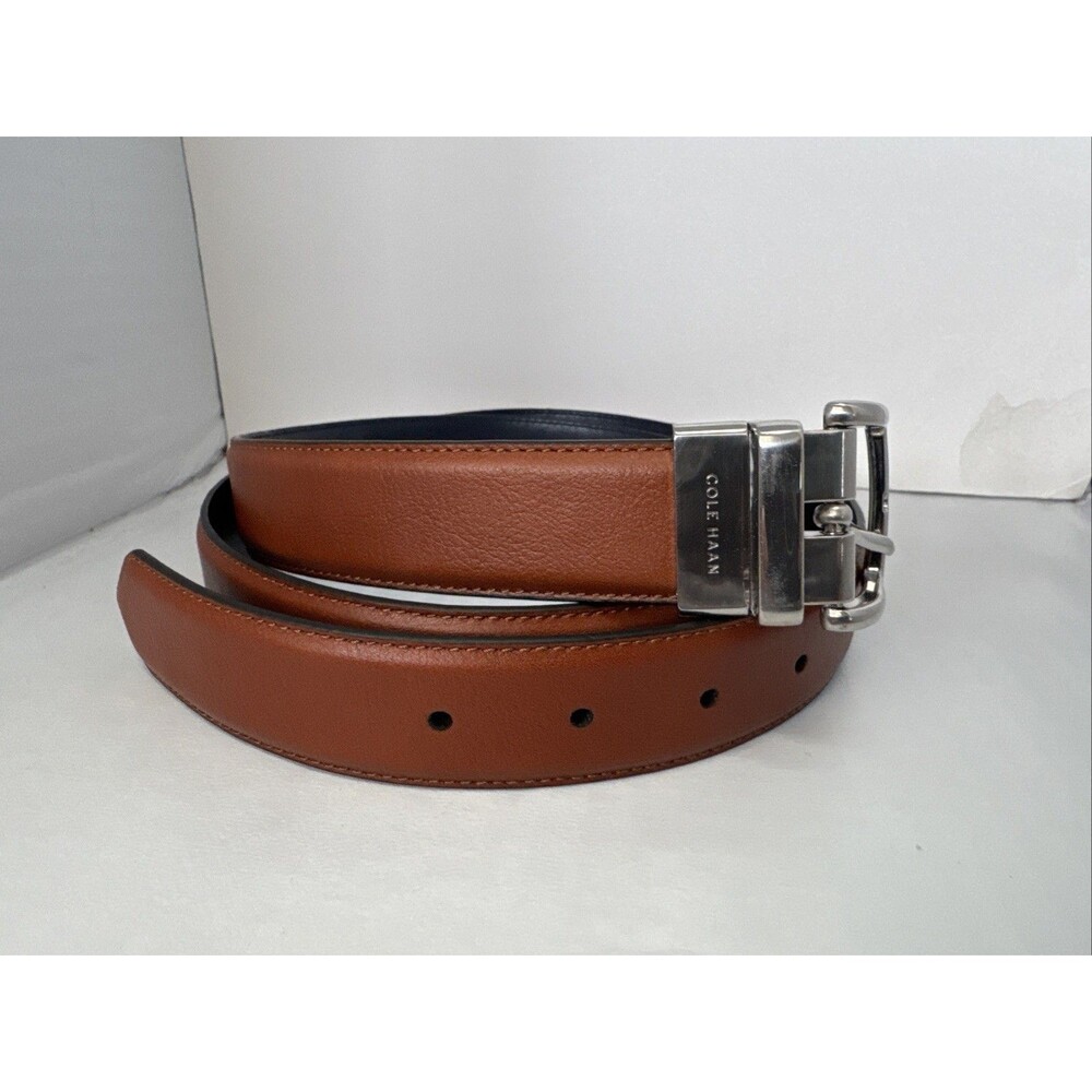 Cole Haan Men's Reversible Brown & Blue Leather Dress Belt 1.25" Wide Size 44